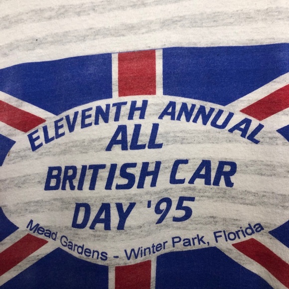 British car show 95 striped shirt gray vtg large - Picture 3 of 6